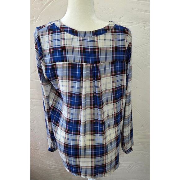 Skies Are Blue Plaid Silky Blouse Woman's Size Medium - Picture 2 of 7